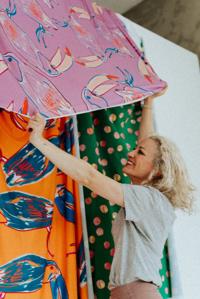 lilfestyle photo of an arist with her fabric