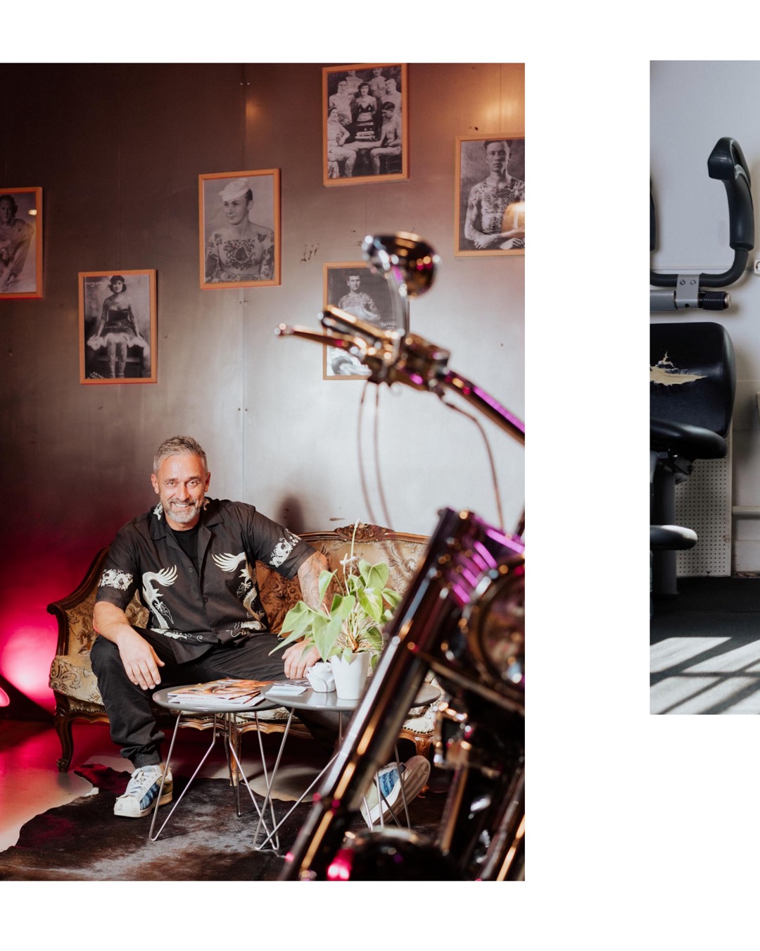Environmental Lifestyle portrait of Are Haug in his tattoo studio Pow Wow in Metzingen (Motorworld) captured by Lifestyle Photographer Nadine Wilmanns