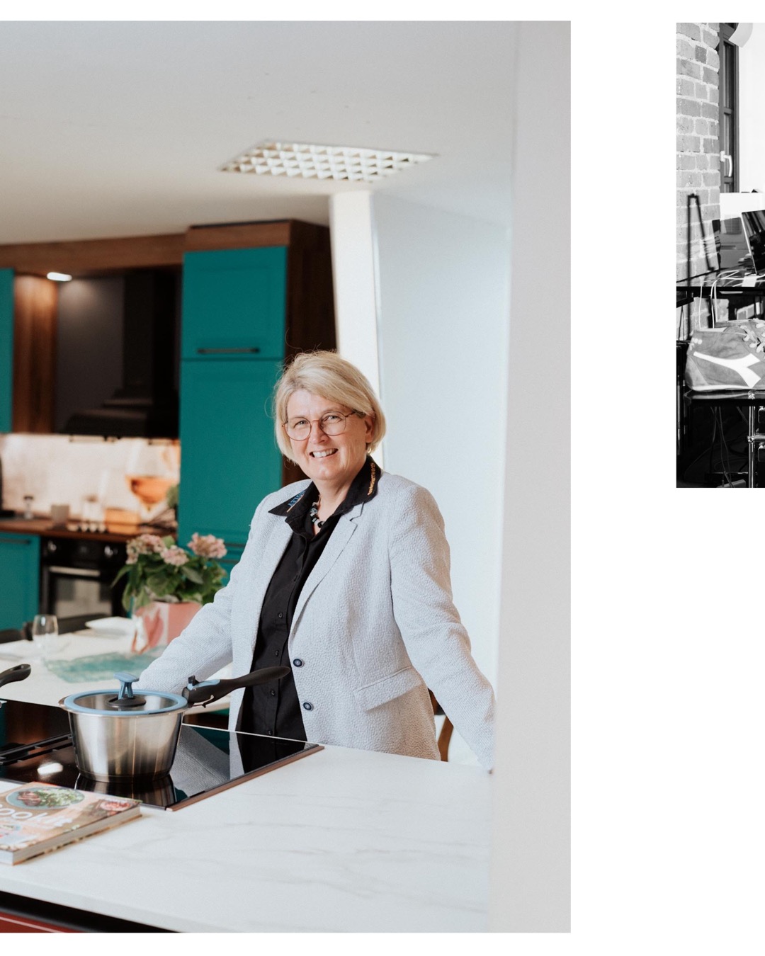 Environmental Portrait of Sandra Herrwerth in her kitchen studio "Küchen Boley" in Pfullingen captured by Lifestyle Business Photographer Nadine Wilmanns